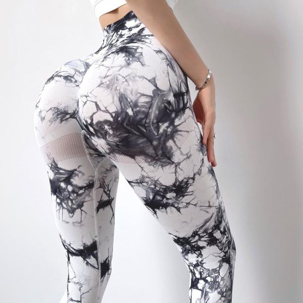 

women's leggings suke high waist sports scrunch butie-dyed print for women, Black