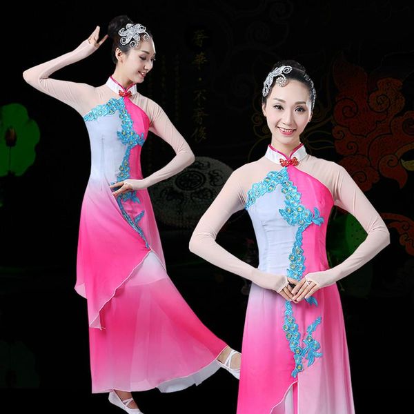 

design chinese costume dance wear elegant fan costumes female yangko classical clothing folk stage performance, Black;red