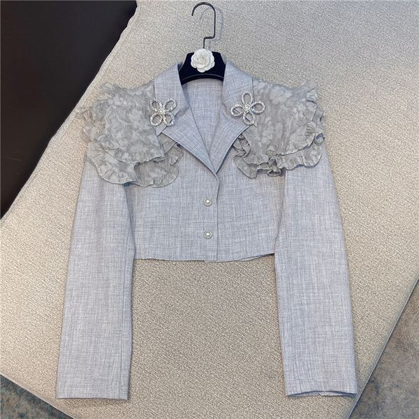 

est fashion designer women's lace embellished short jacket 210521, Black;brown