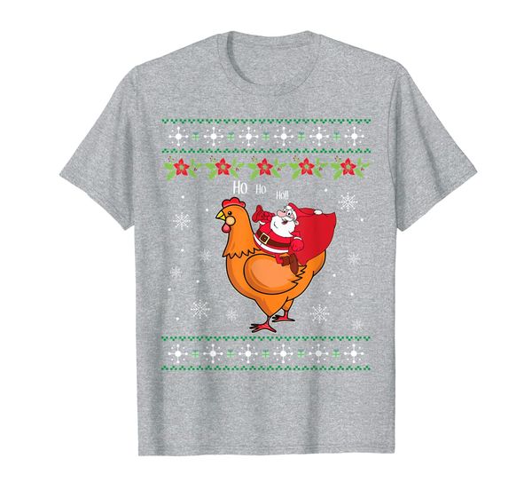 

santa claus with xmas gift riding chicken ugly sweater merry t-shirt, White;black