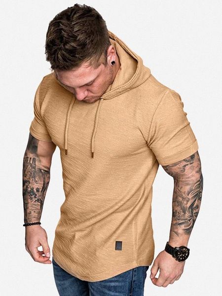 

men patched drawstring hooded tee o4nq#, White;black