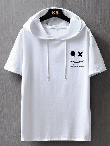 

romwe guys graphic hooded tee w1lr#, White;black