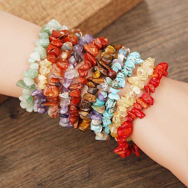 Yoga 7 Chakra Macadam Natural Stone Strand Pulseira Irregular Beads Mulheres Pulseiras Mens Moda Jóias