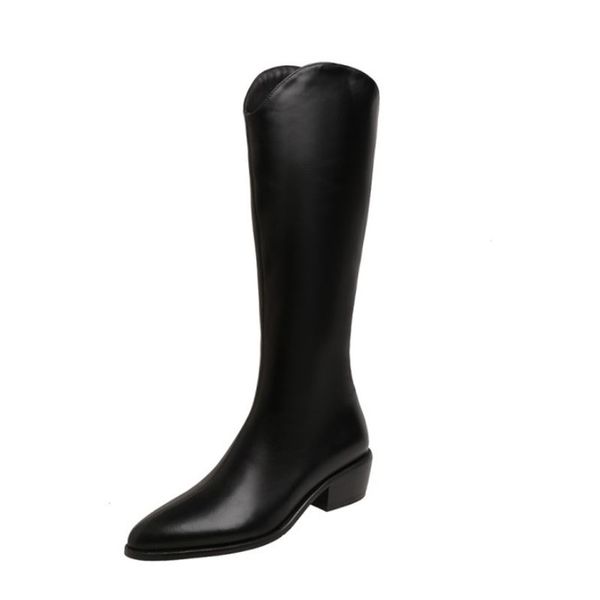 

size 32-43 winter womens long boots shoes 2022 retro low heel western fashion cool party club ladies footwear, Black