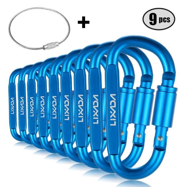 

cords, slings and webbing lixada 9 pcs d-ring aluminum alloy locking carabiner clip set screw lock hanging hook buckle keychain camping equi