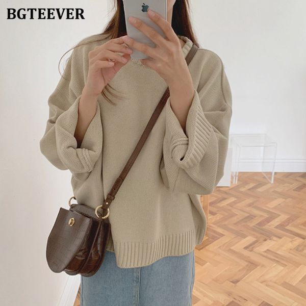 

sweaters basic solid knitted jumpers female loose o-neck sweater casual full sleeve women pullover sweaters autumn qh9v, White;black