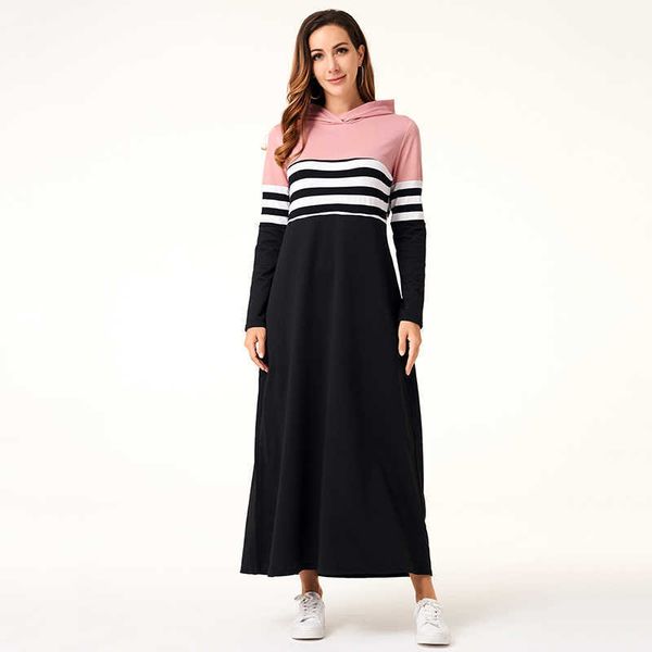 

women hoodie dresses long sleeve striped patchwork casual long dress loose female fashion women clothing 210706, Black;gray