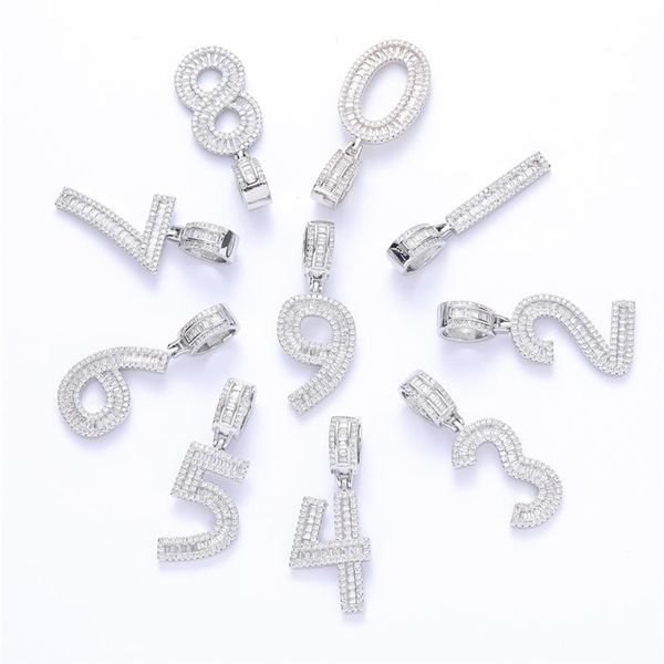 

pendant necklaces hip hop 0-9 baguette letters cz out charm copper & rapper cubic zirconia for men women jewelry, Silver