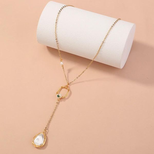 

minar handmade chinese style irregular pearl pendant necklace for women mujer gold color linked chain geometric choker necklaces, Silver
