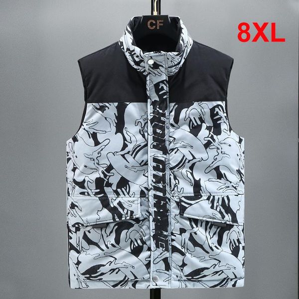 

men's vests autumn winter thick vest men fashion camouflage patchwork sleeveless jacket coat male waistcoat plus size 7xl 8xl, Black;white