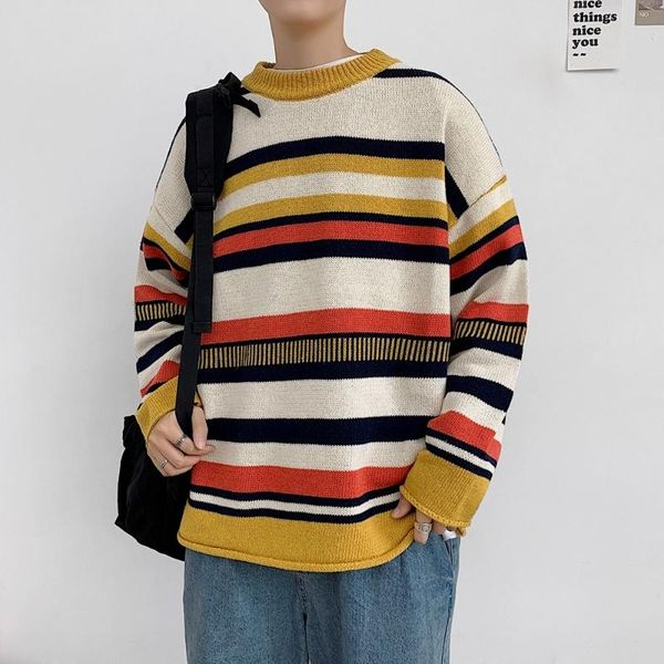 

men's sweaters striped swetaers men korean fashion casual streetwear clothing autumn winter long sleeve shirts, White;black