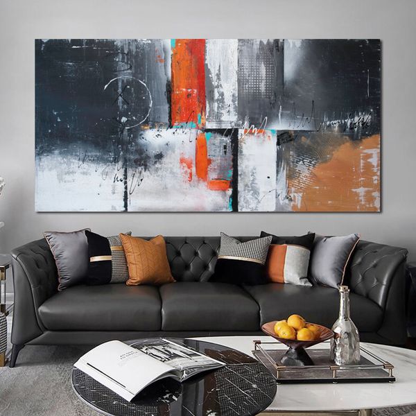 Abstrakte orange Leinwanddrucke, Wandkunst, Bilder für Wohnzimmer, moderne Heimdekoration, Schwarz-Weiß-Wandmalerei, Farbblock