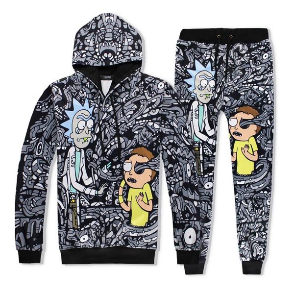 

men's tracksuits men women 3d cartoon print hoodies autumn long sleeve hooded sweatshirt and pants suit two piece set clothing sets, Gray