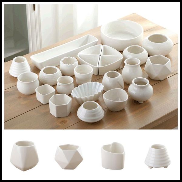 

planters & pots modern white ceramic flowerpot simple polygonal succulents plant cactus potted planter home office deskdecor