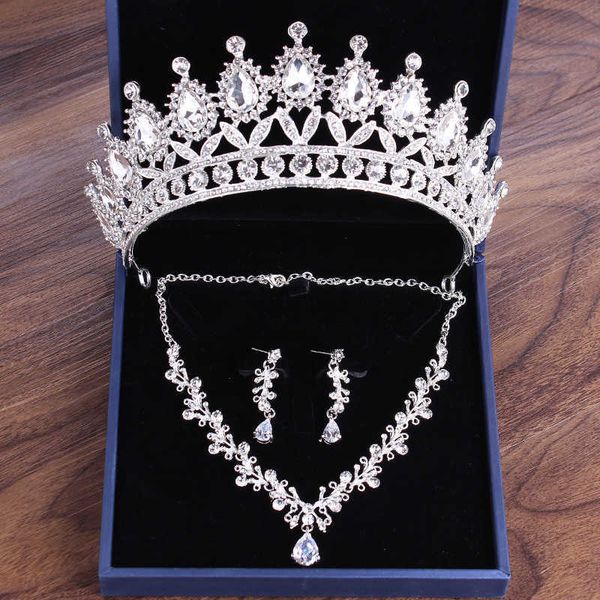 

luxury women party evening necklace tiara earrings jewelry sets women wedding accessories for brides h1022, Silver