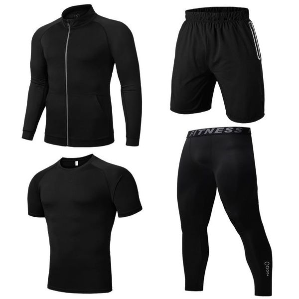 

4pcs / set men's workout sports suit gym fitness compression clothes running jogging sport wear exercise tights nanyj24 yoga outfits, White;red