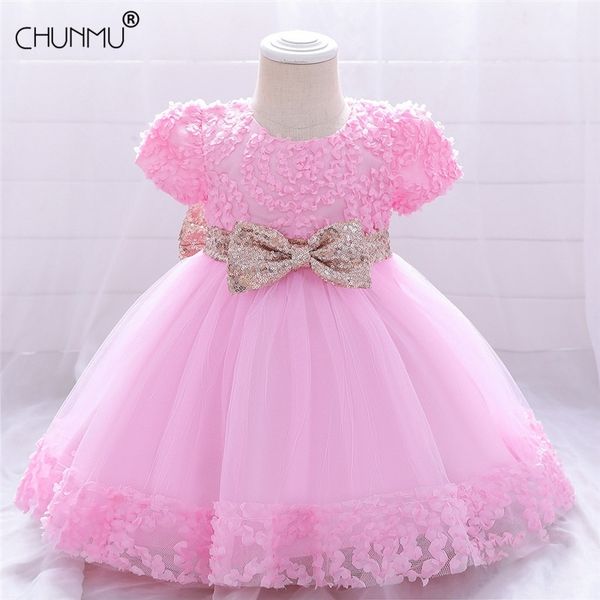 

sequins flower princess baby dress for girl baptism christening first birthday party born custume infant tutu girls gown 210508, Red;yellow
