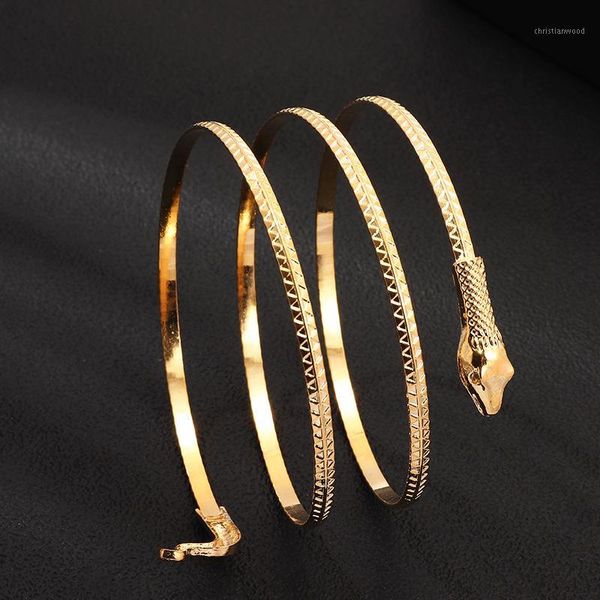 

fehame 1pc women men alloy bracelets fashion coiled snake spiral punk gold silver color upper arm cuff armlet armband bracelets1, Black
