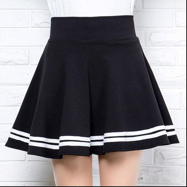 

high waist half length student womens skirts college style sweet puffy pleated a line, Black