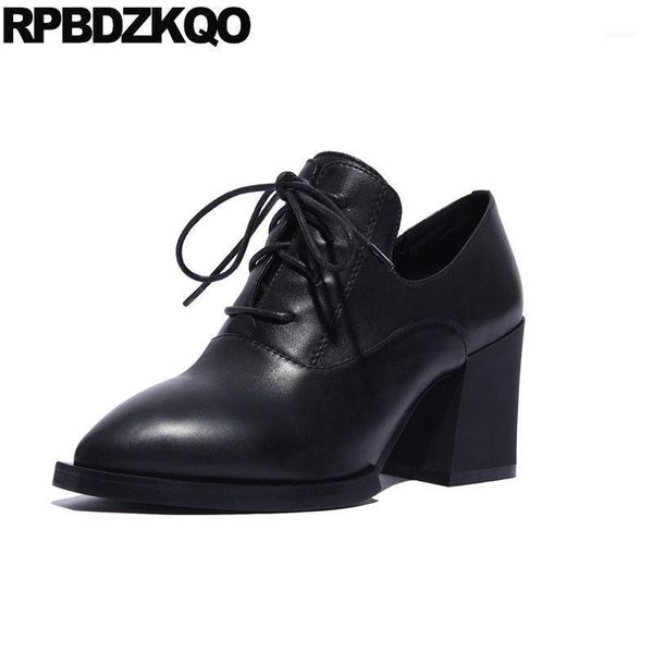 

boots lace up black thick high heel fall ankle ladies genuine leather chunky autumn pointed toe designer shoes women luxury 202111