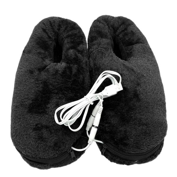 

slippers practical reliable usb gift winter home pad feet warmer cold relief heated slipper soft electric portable heating shoes, Black