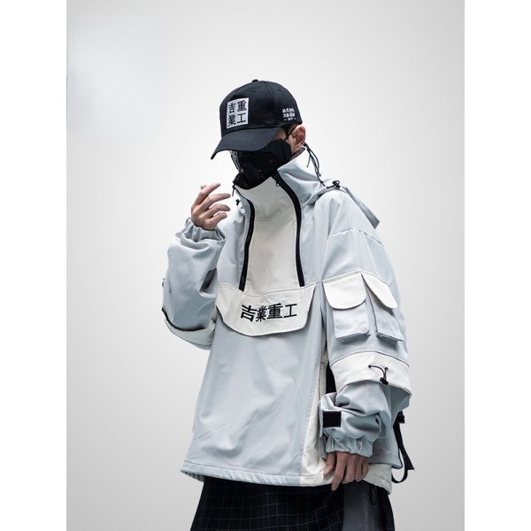 

men's jackets hooded jacket 2021 patchwork punk fashion pullover korean harajuku street oversized techwear college style, Black;brown