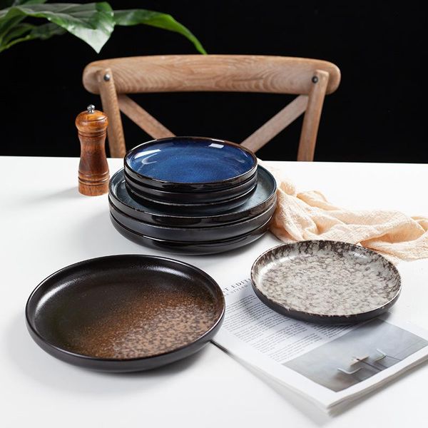 

bowls creative japanese flower glaze round plates kiln glazed tableware home restaurant steak pasta dessert kitchen ceramic