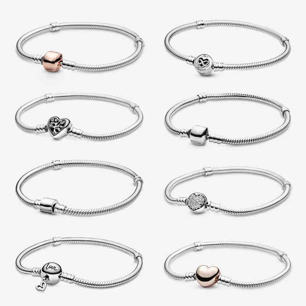 

925 sterling silver charm bead bracelet for women original rose gold charms bracelets bangles diy luxury jewelry, Golden;silver
