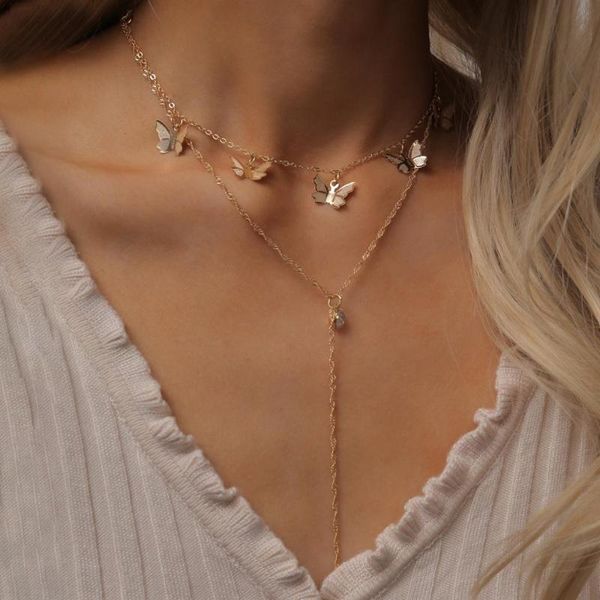

lovely butterfly necklace summer holiday y-shaped tassel pendant double bohemian beach jewelry gift collier necklaces, Silver