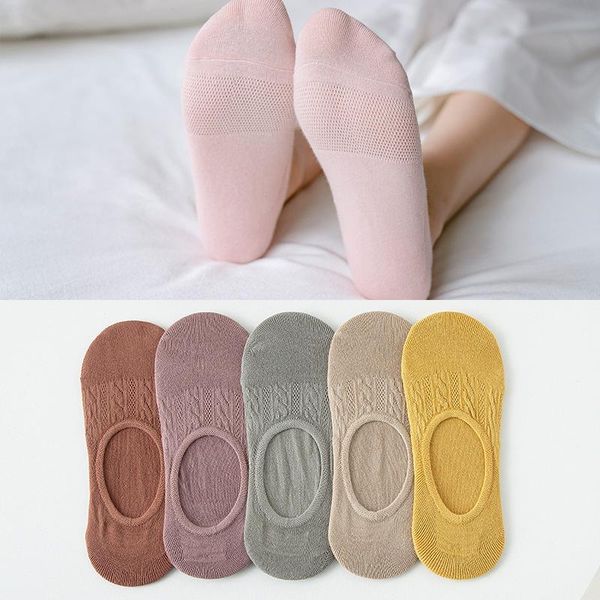 

socks & hosiery 5 pairs/lot ladies summer breathable thin boat invisible mesh japanese solid color cotton short, Black;white