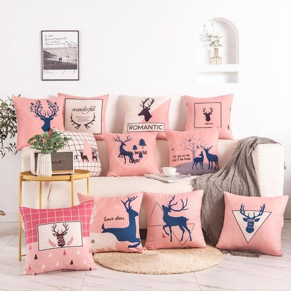 

cushion/decorative pillow 2021 nordic pink deer case 45*45/50*50/60*60cm flannel cushion cover office sofa car throw pillowcase home decorat
