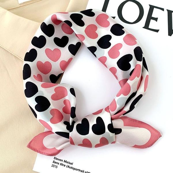 

women's swimwear 53cm vierkante echt zijde sjaal voor vrouwen hart print hals sjaals hoofdband foulard vrouwelijke halsdoek wraps banda, White;black
