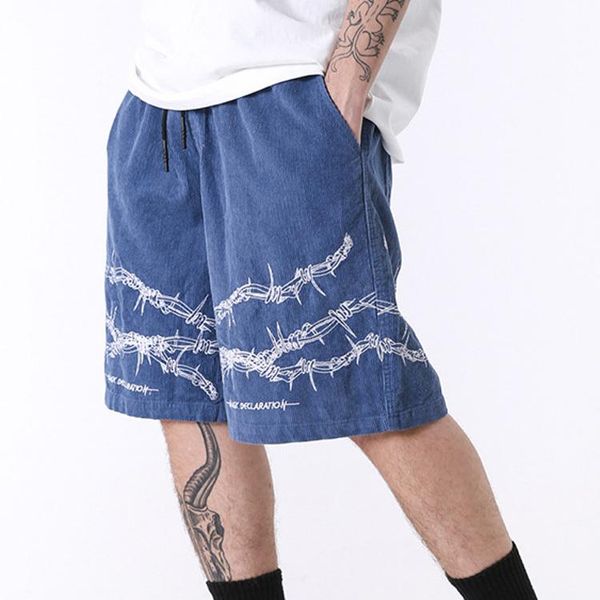 

men's shorts men wear high street hip-hop embroidery personality knee length pants youth casual fashion sweathshorts cotton soft, White;black