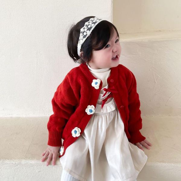 

pullover autumn baby girl knit clothing cotton long sweater for girls flower cardigan kids loose fashion clothes, Blue