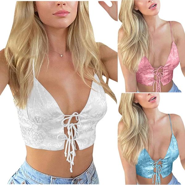 

women's tanks & camis 2021 sleeveless solid color camisole women bandage hollow out tank ummer fahsion party club outfits blouses t, White