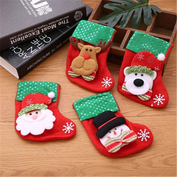 

christmas decorations socks gift bag pendant children candy ornaments cartoon santa claus snowman elk room decoration red green
