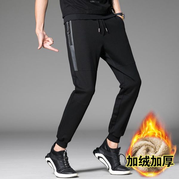 

pants joggers sweatpants men casual lamb wool fall winter thickened comfortable warm trousers man men's, Black