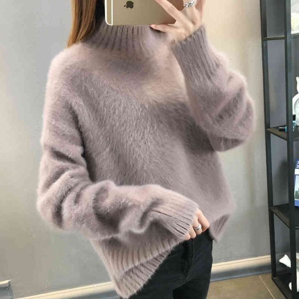 

women's sweaters turtleneck warm mohair pullover sweater autumn winter clothes women loose jumper robe pull femme hiver 6rm2, White;black