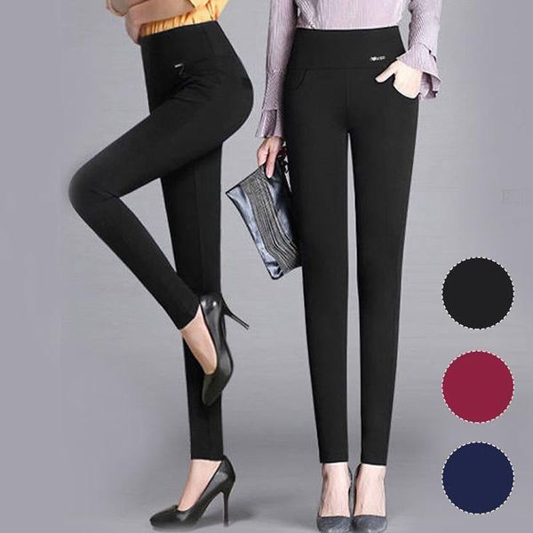 

women's pants & capris s-5xl plus size winter leggings women high waist stretch thick solid skinny elastic warm velvet pencil lady offi, Black;white