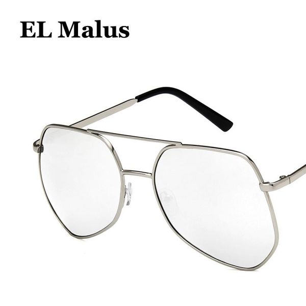 

[el malus]big metal frame sunglasses men women gray yellow pink lens mirror gold silver shades retro oversized sun glasses, White;black