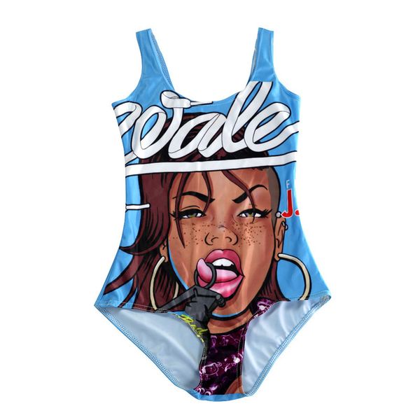 

print sky digital personalized star blue bottom bad girl bikini one piece swimsuit st-1158, Black;white