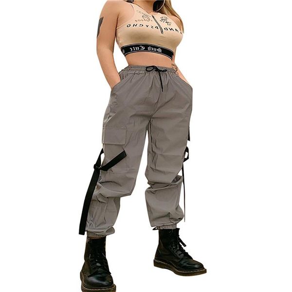 

women fashion harajuku cargo pants black detachable strap trousers female streetwear drawstring plus zise casual women's & capris, Black;white