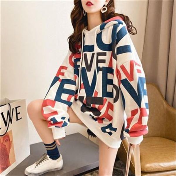 

women's hoodies & sweatshirts plus velvet thick loose hooded hoody women 2021 autumn winter fashion street lazy wind long-sleeved tide, Black