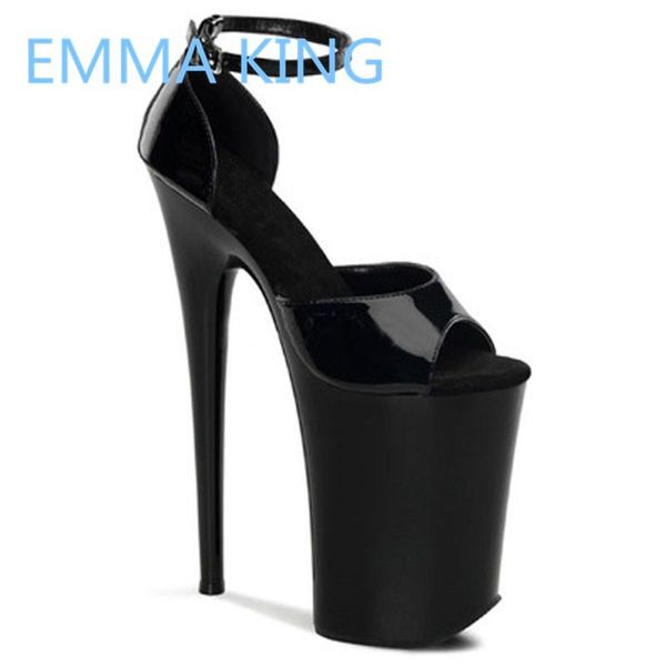 

2021 extreme thin high heels platform sandals open toe ankle strap 20cm stilettos ladies punk shoes woman pump dress, Black