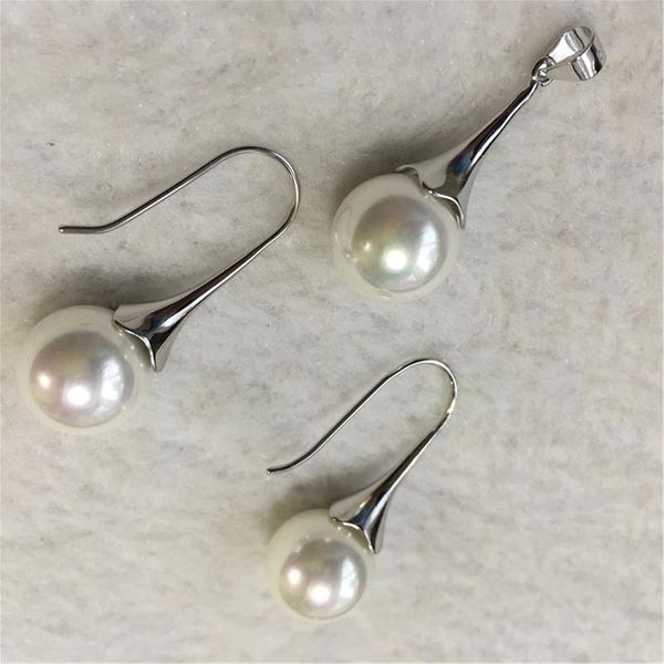 

earrings & necklace multicolor natural round 12mm shell pearl tibetan silver hook pendant set