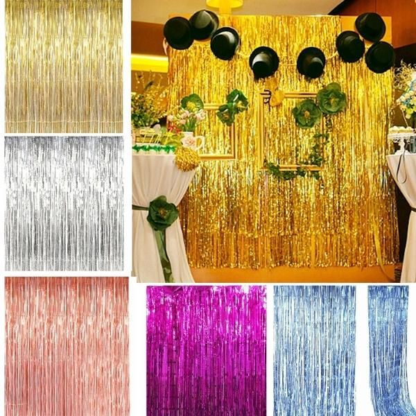 

2x1m gold shiny foil fringe curtain tinsel string wedding birthday bridal shower door room party decoration po booth backdrop