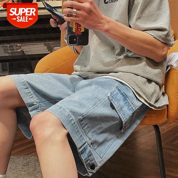 

big pocket tooling denim shorts men's thin five-point pants for young men and women straight casual #ed4w, Blue