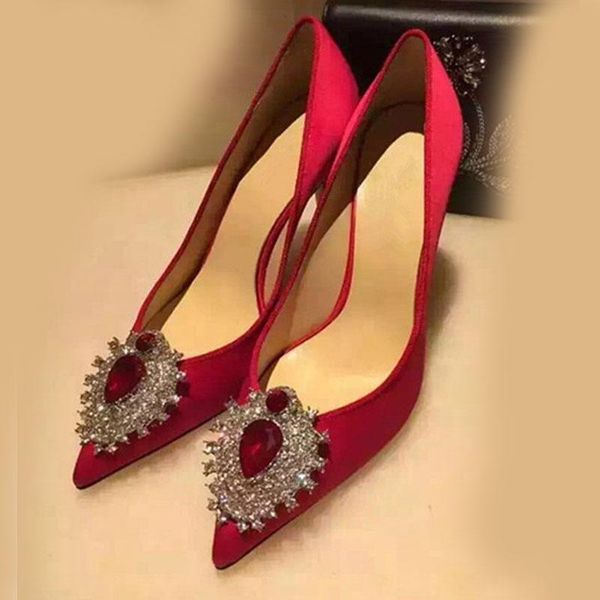 

dress shoes nikali brand design luxury crystal big size women silk pointed toe high heels wedding shose, Black