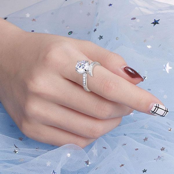 

wedding rings exquisite open with 8mm cubic zircon fashion eternity jewelry for women statement engagement luxury gift, Slivery;golden