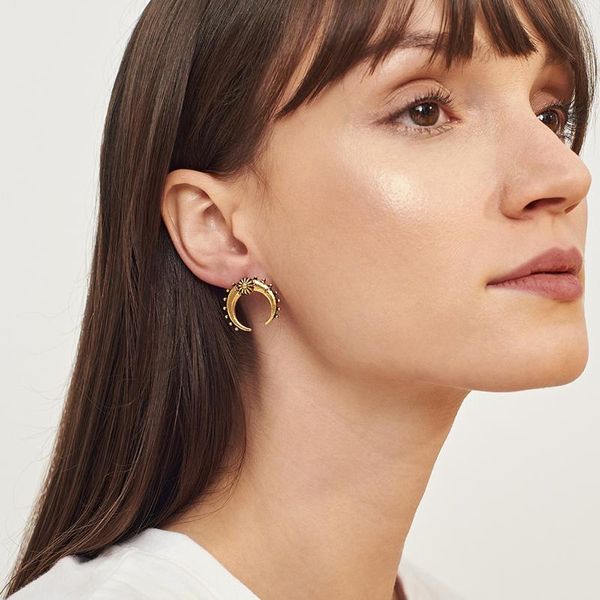 

stud kingdeng earrings aretes de mujer modernos 2021 moon gold small earring zinc alloy vintage fashion bohemian jewelry, Golden;silver